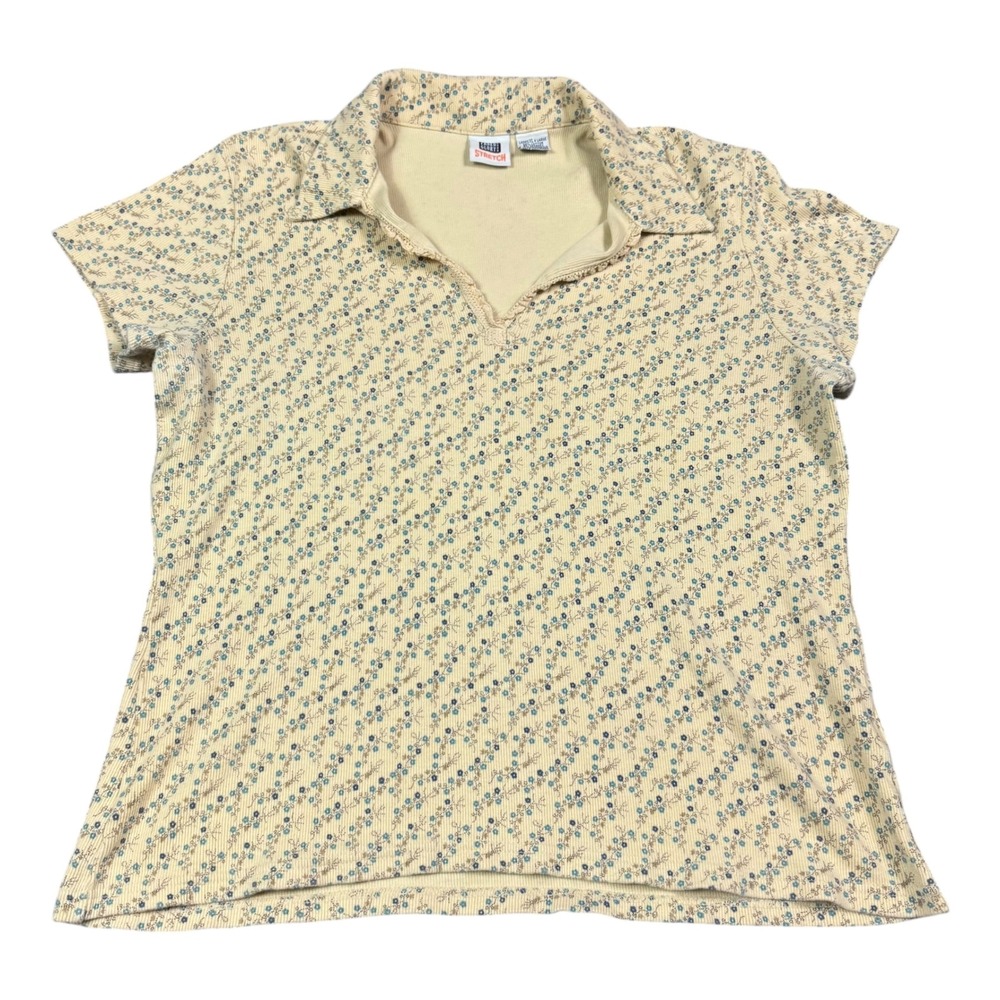 Vintage 2000s Faded Glory Stretch Floral Collared Short Sleeve Shirt Women's XL